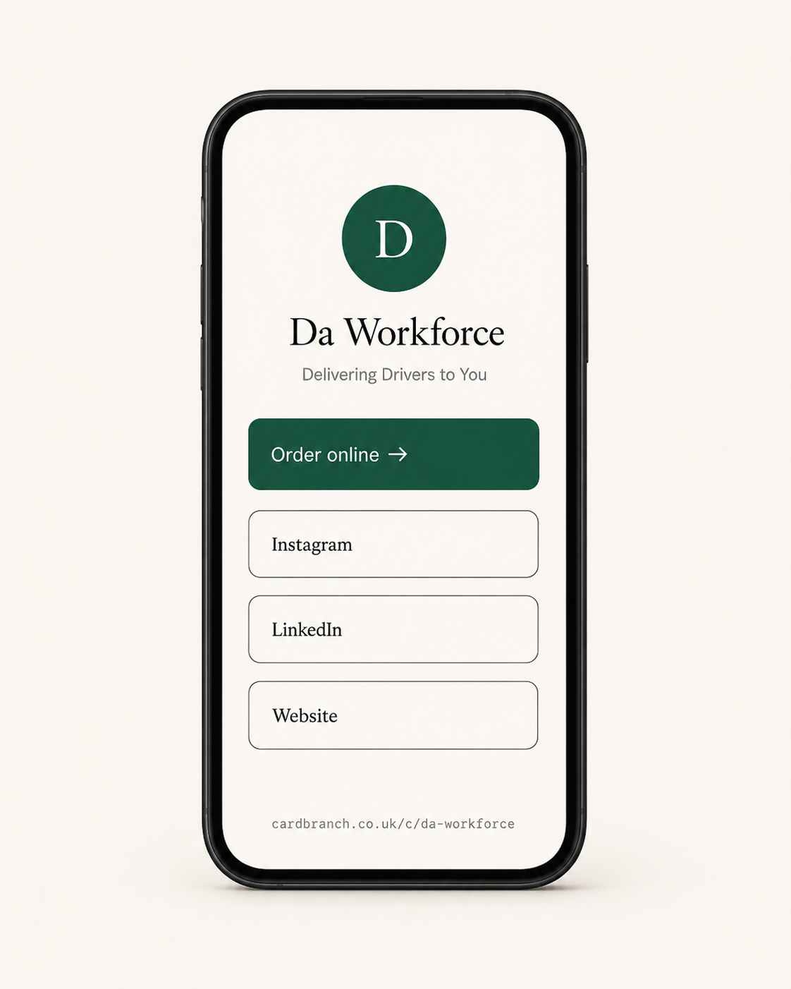 CardBranch links page example for Da Workforce